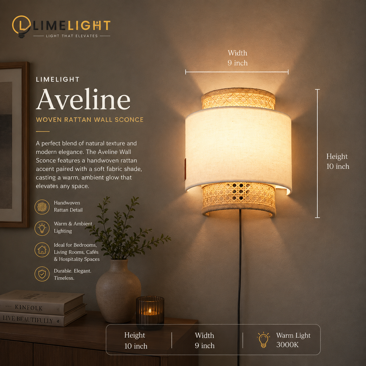 LIMELIGHT Aveline – Woven Rattan Wall Sconce