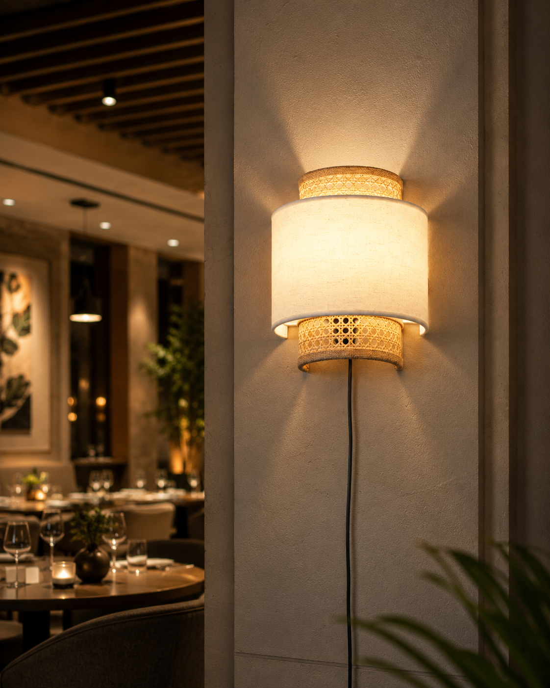 LIMELIGHT Aveline – Woven Rattan Wall Sconce